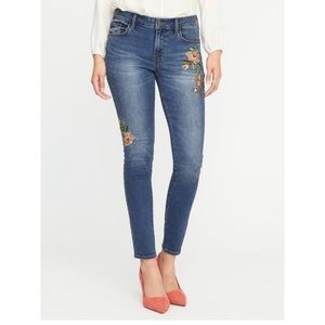 Old Navy Mid Rise Floral Embroidered Jeans